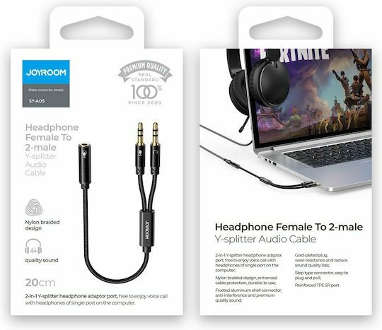 Joyroom Μετατροπέας 3.5mm 2x male σε 3.5mm female 1τμχ SY-A05