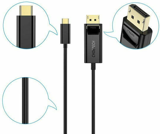 Choetech XCP-1801 USB 2.0 Video Cable USB-C male - DisplayPort Μαύρο 1.8m XCP1801