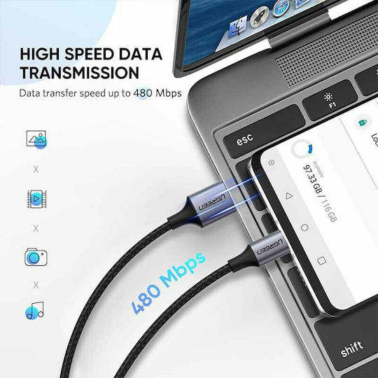 Ugreen US288 Braided USB 2.0 Cable USB-C Male - USB-A 18W White 3m 60409