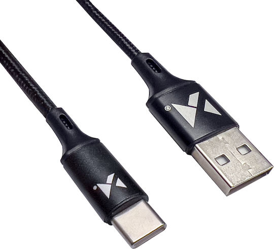 Wozinsky Braided USB 2.0 Cable USB-C male - USB-A Μαύρο 2m WUC-C2B
