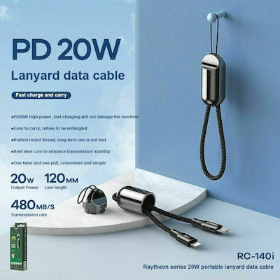 Remax RC-140I Schlüsselanhänger USB-C zu Lightning Kabel 20W Schwarz 0.12m