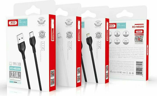 XO NB200 USB 2.0 Cable USB-C male - USB-A Μαύρο 2m 16.005.0144