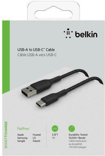 Belkin Braided USB 2.0 Cable USB-C Male - USB-A 15W Black 1m CAB002bt1MBK