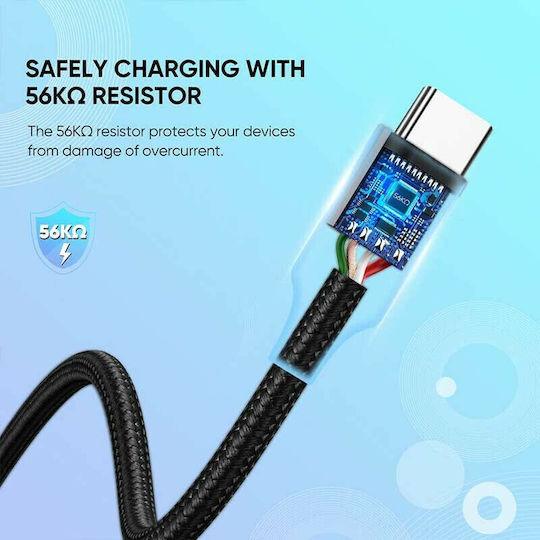 Ugreen US288 Braided USB 2.0 Cable USB-C Male - USB-A 60W Black 0.25m 60124