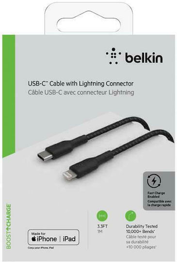 Belkin Braided USB-C to Lightning Cable 30W Black 1m (CAA004bt1MBK)