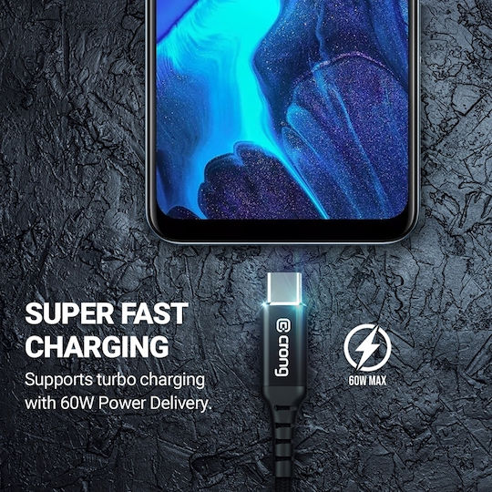 Crong Armor Link Cablu Braided USB 2.0 USB-C Masculin - USB-A 60W PD Negru 1.5m CRG-AL15USAC-BLK