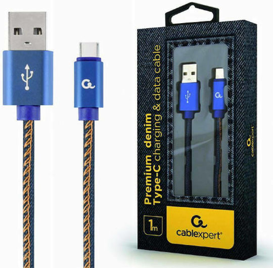 Gembird Premium jeans (denim) Braided USB 2.0 Cable USB-C male - USB-A Μπλε 1m CC-USB2J-AMCM-1M-BL
