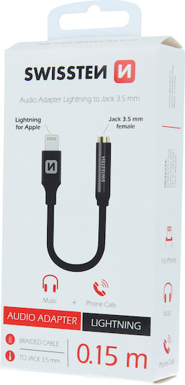 Swissten Конвертор Lightning мъжки към 3.5mm женски Черен 1бр 73501211