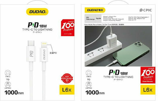 Dudao L6X USB-C to Lightning Cable 18W Λευκό 1m 304004-181516