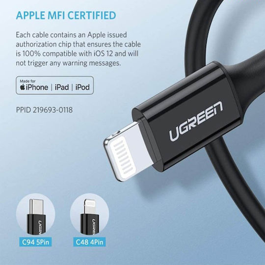 Ugreen US171 USB-C to Lightning Cable 36W Μαύρο 2m (60752)