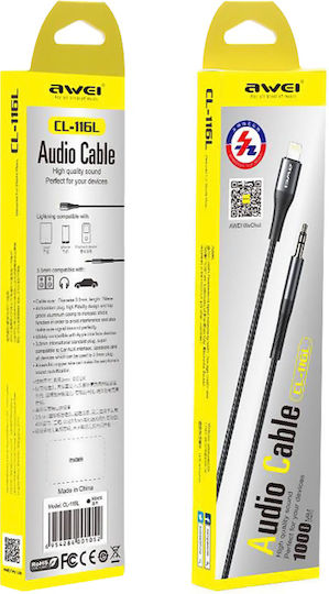 Awei CL-116L USB 2.0 Cable USB-C male - 3.5mm Μαύρο 1m