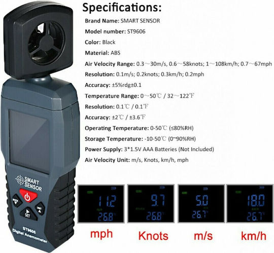 Smart Sensors ST9606 Wind Gauge with Sensor 0,3~30m/s
