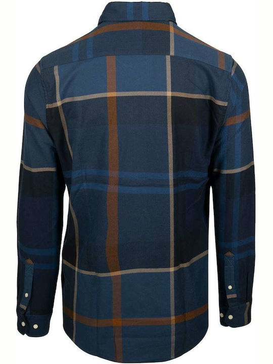 Dunoon Long-sleeved Cotton Shirt Checked Navy Blue