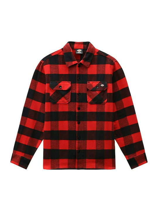 Sacramento Long Sleeve Flannel Overshirt Narrow Fit Checked Red