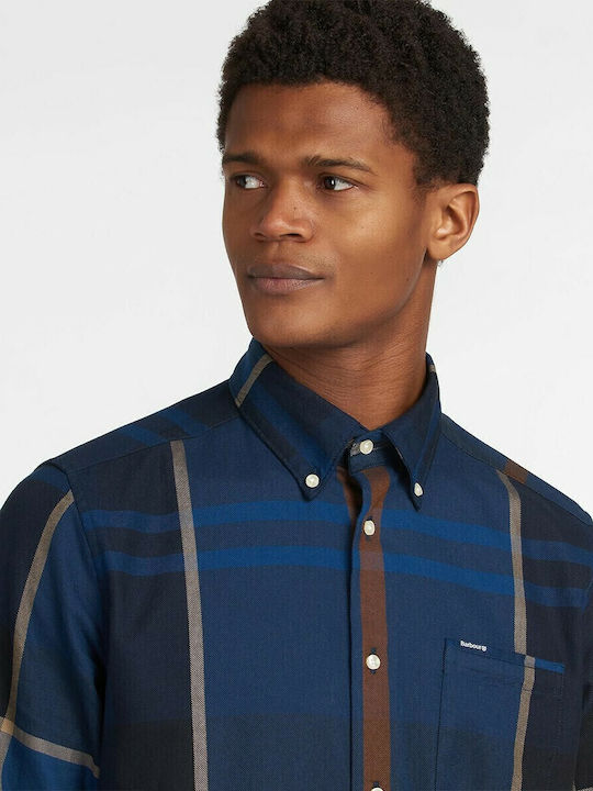Dunoon Long-sleeved Cotton Shirt Checked Navy Blue
