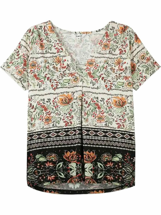 Cracovia Women's Summer Crop Top Short Sleeve with V Neckline White