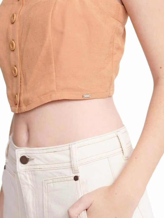Damen Sommer Crop Top Leinen mit Trägern Orange