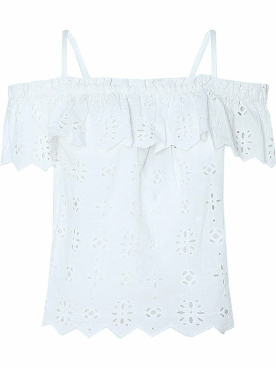 Nolita Γυναικείο Καλοκαιρινό Crop Top Off-Shoulder Βαμβακερό Κοντομάνικο Λευκό