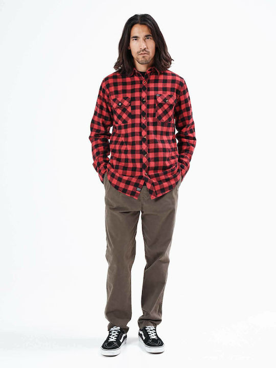 Long-sleeved Flannel Shirt Checked Red / Black