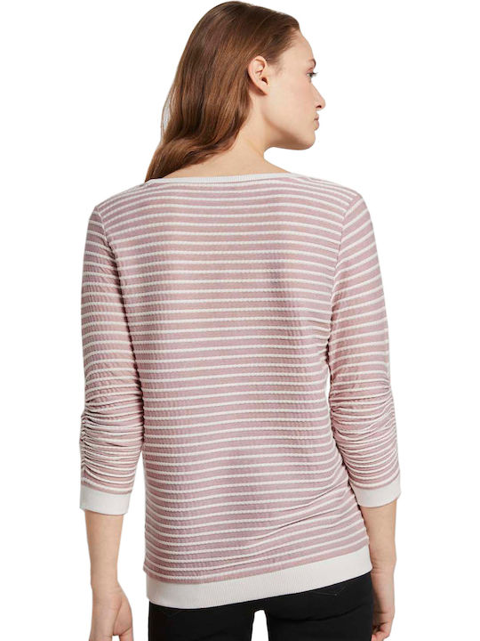 Tom Tailor Damen Bluse Langärmelig Gestreift Rosa 1017277-26425