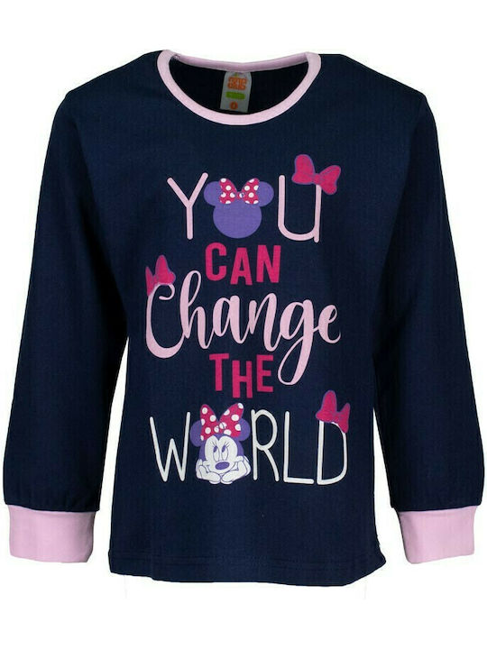 Nina Club Παιδική Πιτζάμα Χειμωνιάτικη Navy Μπλε Change the World