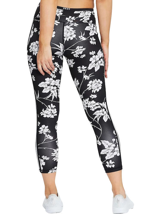 DKNY Poppy Linear Printed Women's Capri Training Legging High Waisted Black