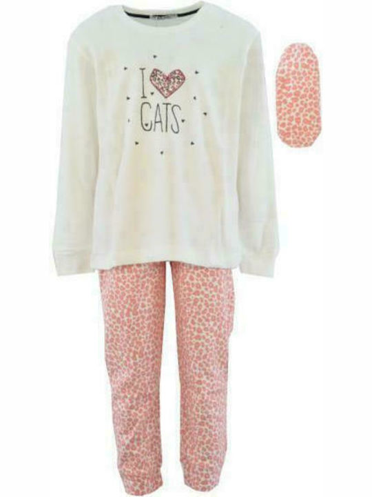 Εβίτα Hommies Set Top & Bottom Kids Winter Pyjamas White