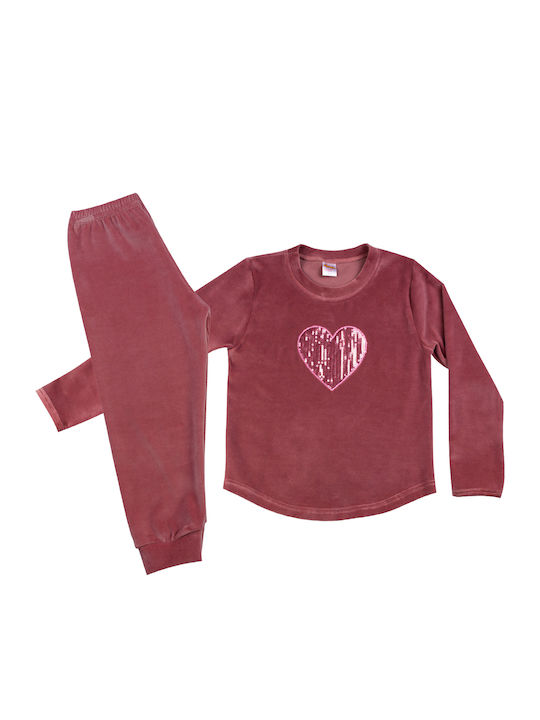 Minerva Set Top & Bottom Kids Winter Velvet Pyjamas Pink