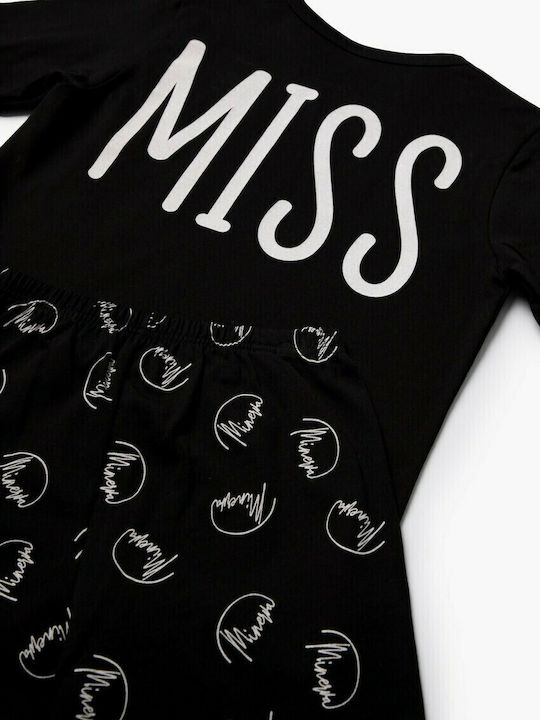 Minerva Παιδική Πιτζάμα Χειμωνιάτικη Μαύρη Miss Signature