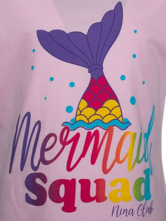 Nina Club Παιδική Πιτζάμα Καλοκαιρινή Βαμβακερή για Κορίτσι Ροζ Mermaid Squad