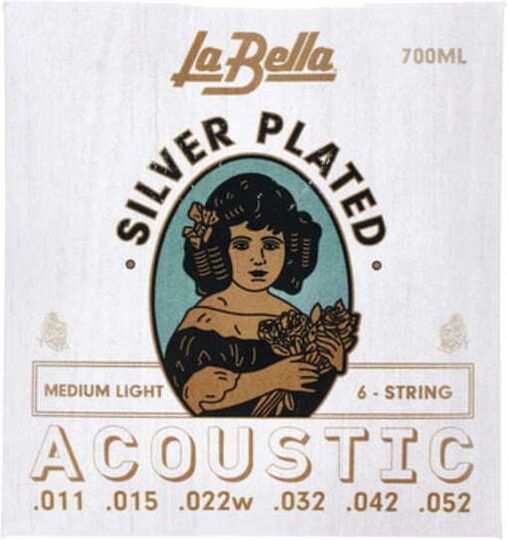La Bella Silver Plated Acoustic Set Of Silver Plated Acoustic Guitar Strings 11 - 52 Medium Light