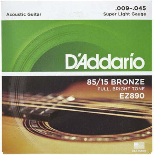 Daddario Set of Bronze Strings for Acoustic Guitar 85/15 Super Light 9 - 45"