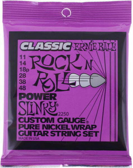 Ernie Ball Set of Pure Nickel Strings for Electric Guitar Slinky Classic Rock n Roll Power 11 - 48"