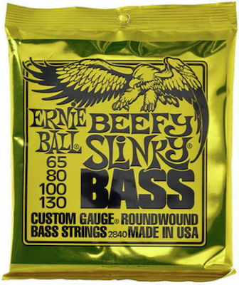 Ernie Ball Пълен комплект Никелова рана Въжета за Бас Slinky Bass 4-String Плътен 65-130