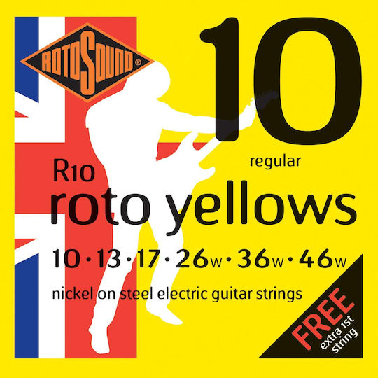 Rotosound Set of Nickel Plated Steel Strings for Electric Guitar Roto Yellows - Regular 10 - 46"