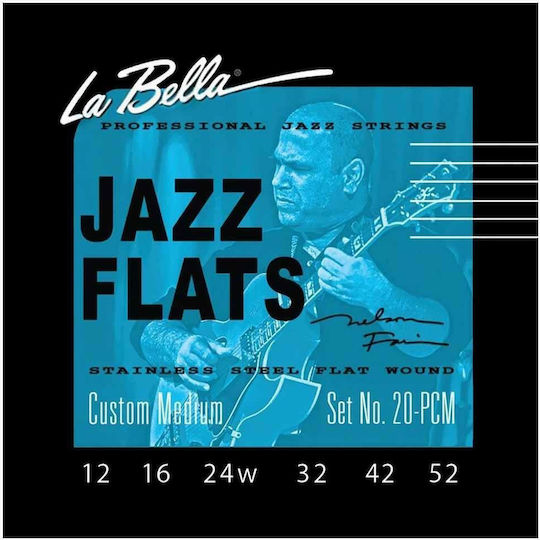 La Bella Jazz Flats Set of Stainless Steel Electric Guitar Strings 12 - 52 Custom Medium