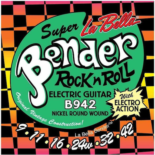 La Bella The Bender Set of Nickel Plated Steel Electric Guitar Strings 9 - 42 Super