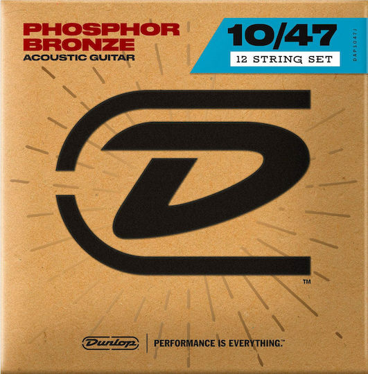 Dunlop Acoustic Guitar Strings 12 String Set Σετ Χορδών Phosphor Bronze Ακουστικής Κιθάρας 10 - 47"