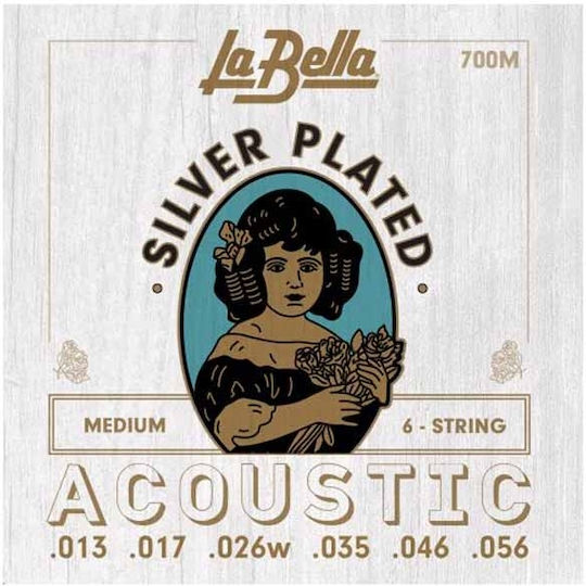 La Bella Silver Plated Acoustic Σετ Χορδών Silver Plated Ακουστικής Κιθάρας 13 - 56" Medium