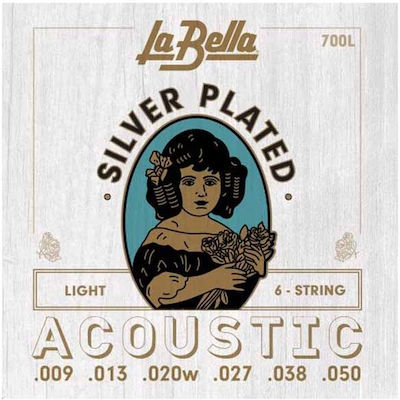 La Bella Set of Silver Plated Strings for Acoustic Guitar Silver Plated Acoustic Light 9 - 50"