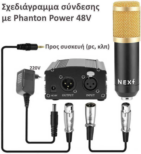 Next Phantom Power Kit Set Condenser Microphone Shock Mounted for Vocals in Gold Color