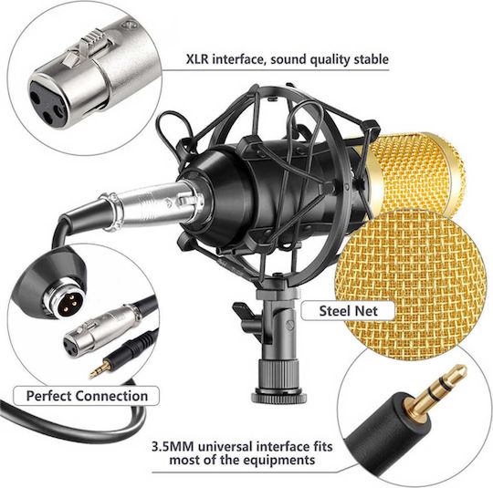Next Phantom Power Kit Set Condenser Microphone Shock Mounted for Vocals in Gold Color