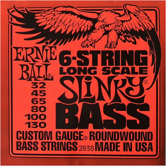 Ernie Ball Slinky Bass 6-String Set of Nickel Wound Bass Strings 32 - 130 Inches Long Scale
