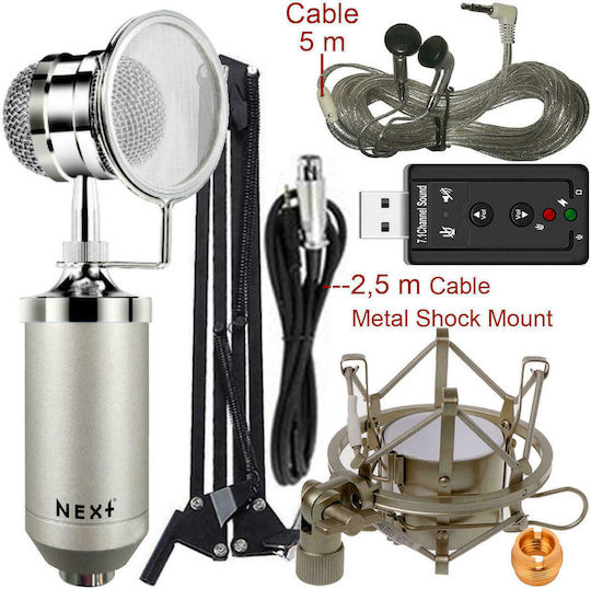 Next Kit with Headphones Set Condenser Microphone Shock Mounted for Vocals in Silver Color