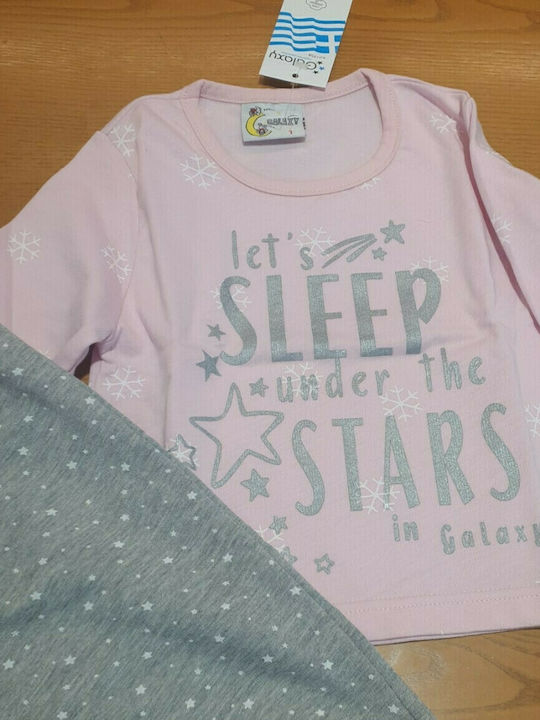 Galaxy Set Top & Bottom Kids Winter Pyjamas Pink