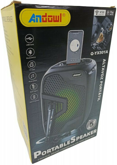 Andowl Karaoke Speaker with Wired Microphone and Lighting Effects Q-YX501A Q-YX501A Black