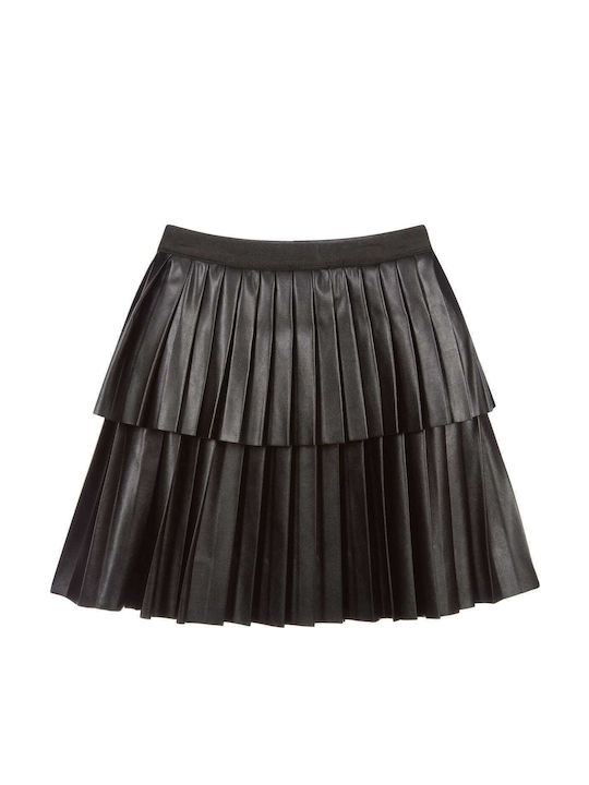 Kids' Leather Pleated Skirt Monochrome Black