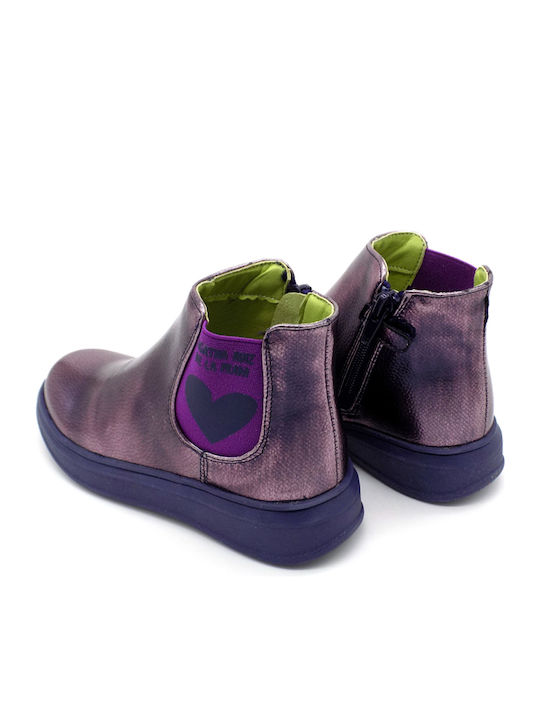 Anatomical Leather Kids Boots with Zipper Navy Blue