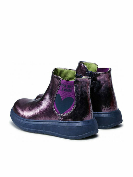 Anatomical Leather Kids Boots with Zipper Navy Blue