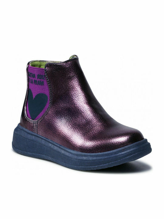 Anatomical Leather Kids Boots with Zipper Navy Blue